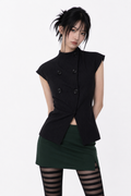 ⚉— Black Pinstripe Button Vest | Coraline-Inspired Whimsygoth Top |
