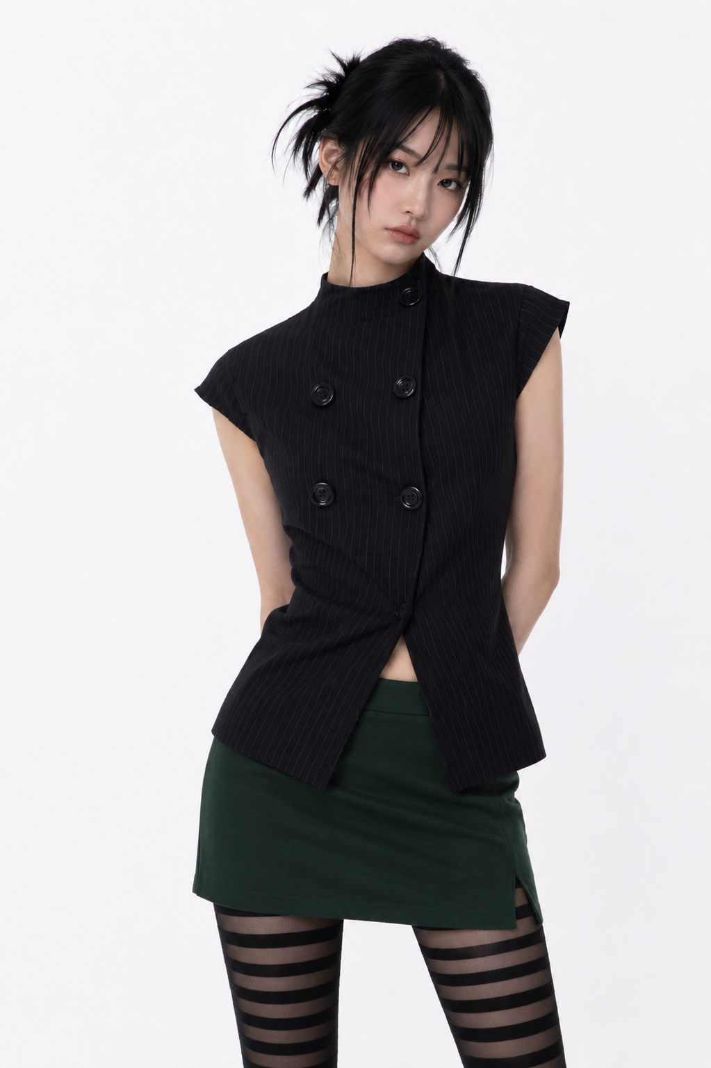 ⚉— Black Pinstripe Button Vest | Coraline-Inspired Whimsygoth Top |