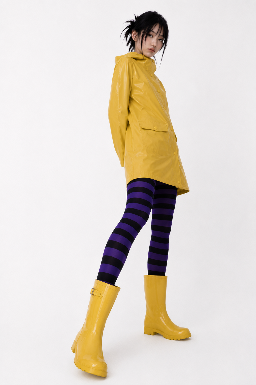 ✄—Purple & Black Striped Tights – Whimsical Statement Tights