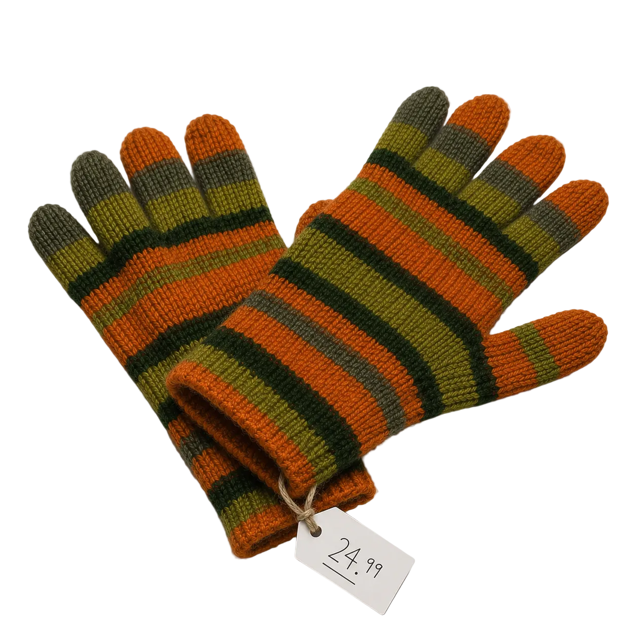 🗝️— Coraline Inspired Striped Knit Winter Gloves – Vintage Orange & Green Cozy Gloves