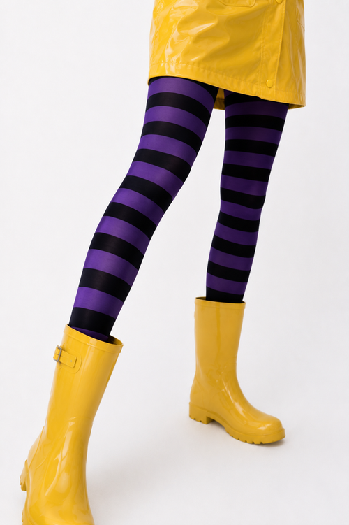 ✄—Purple & Black Striped Tights – Whimsical Statement Tights