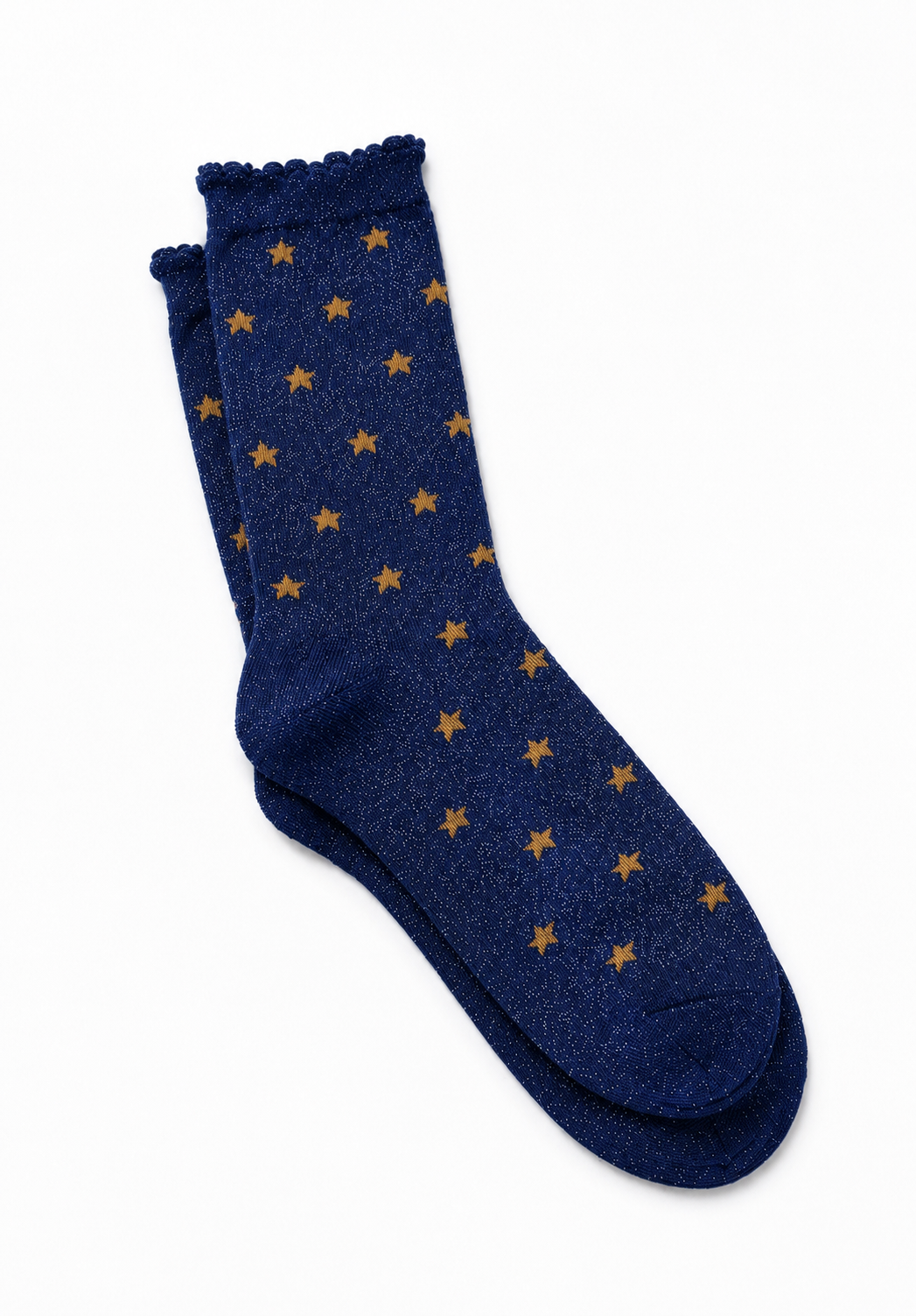 𖤐—Navy Glitter Star Socks | Whimsygoth & Coraline-Inspired Crew Socks