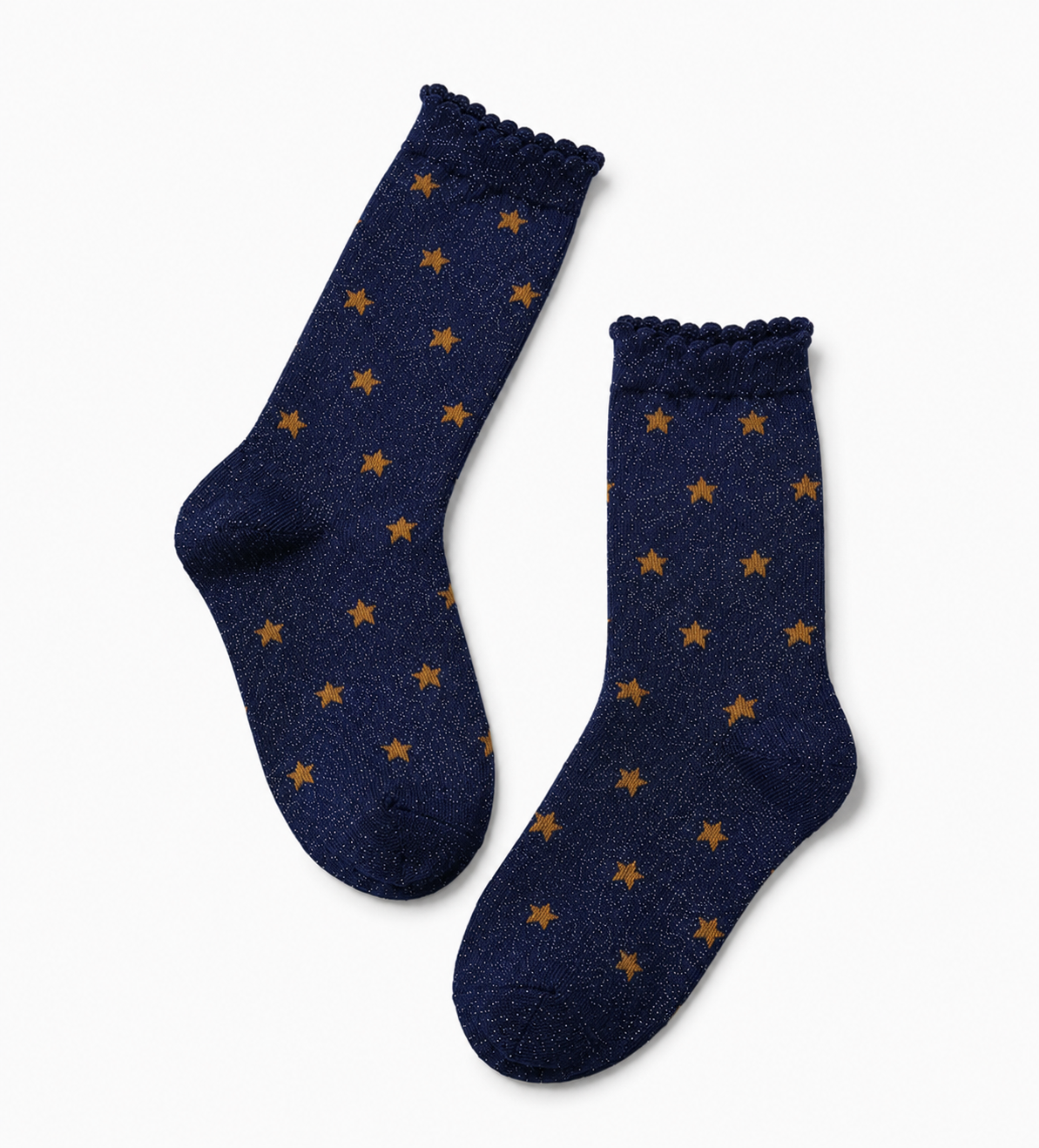 𖤐—Navy Glitter Star Socks | Whimsygoth & Coraline-Inspired Crew Socks