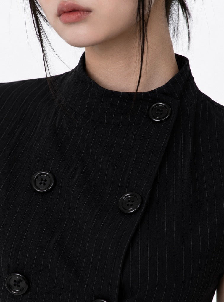⚉— Black Pinstripe Button Vest | Coraline-Inspired Whimsygoth Top |