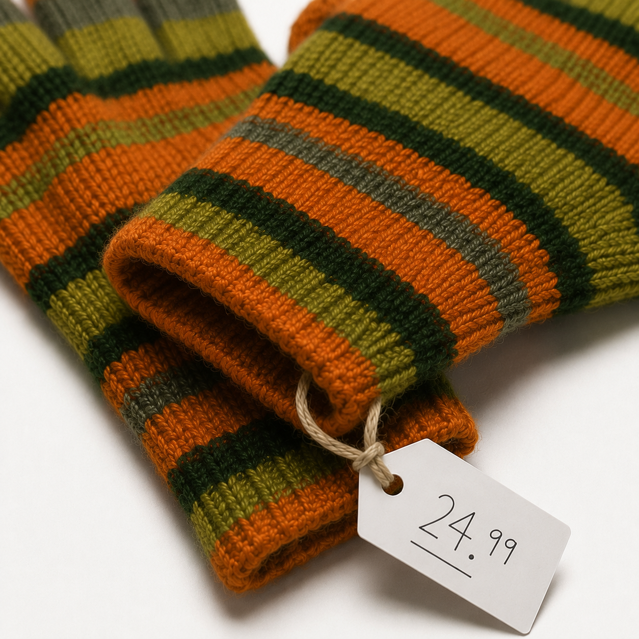 🗝️— Coraline Inspired Striped Knit Winter Gloves – Vintage Orange & Green Cozy Gloves