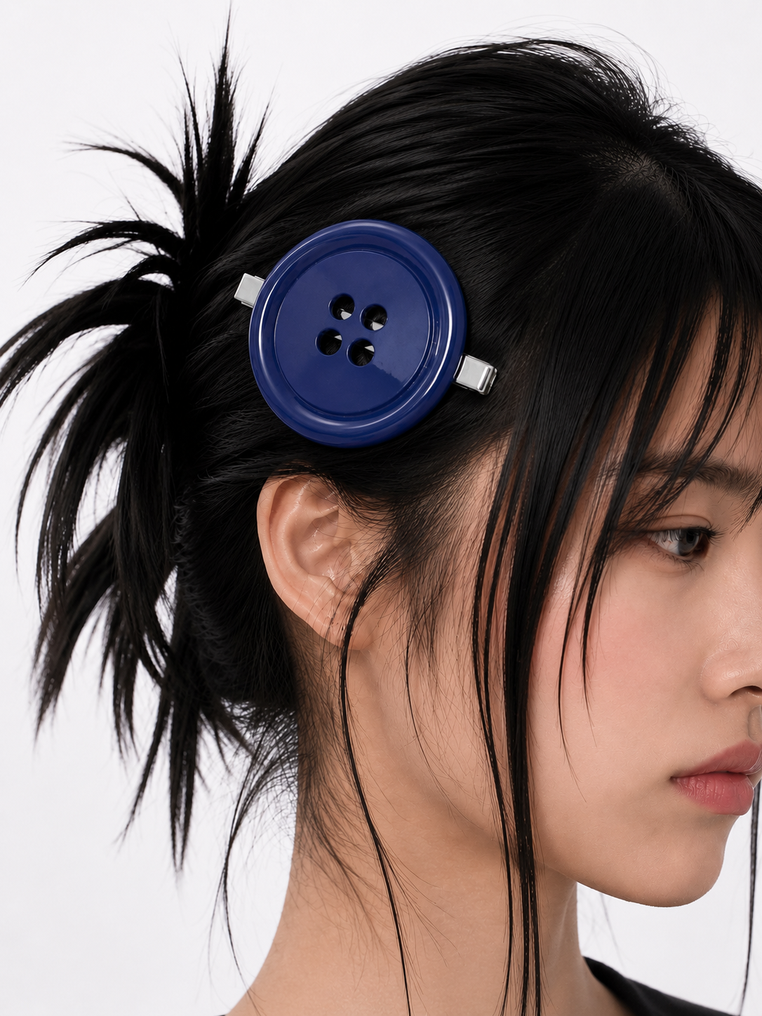 ⚉ —Oversized Blue Button Hair Clip – Whimsical Statement Barrette